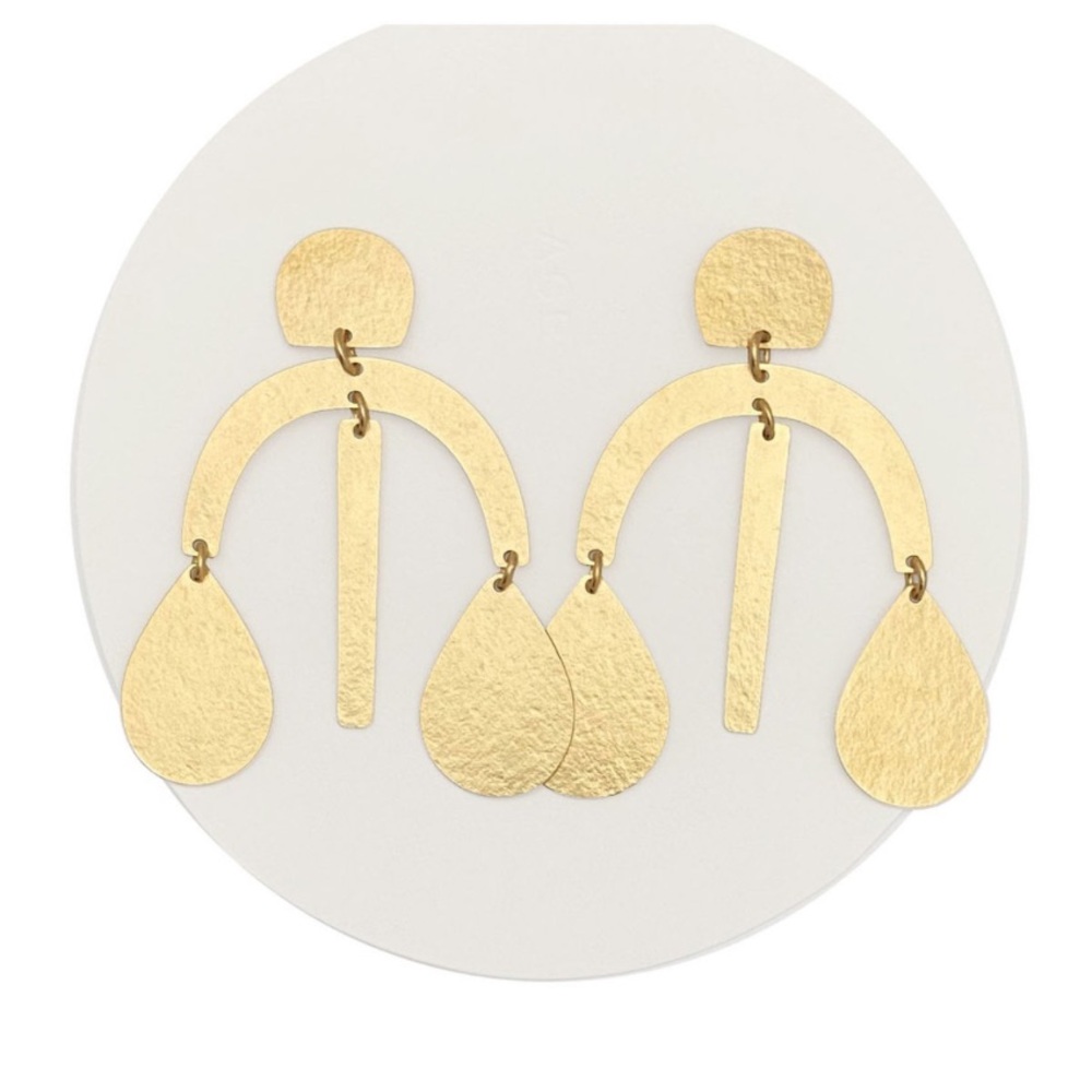 Annie Costello Brown Mini Arc Drop Earrings, Gold